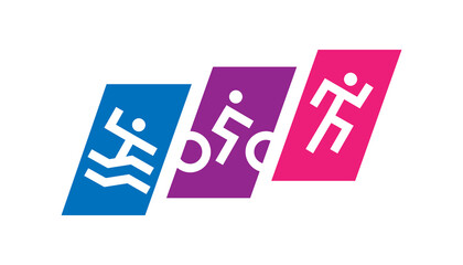 Premium Triathlon logotype design template. Swimming, running and bike logo combination. Sport symbol set.