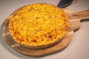 Vegetarian quiche recipe with winter vegetables, carrot, celery, potato. High quality photo