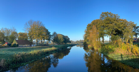 Morning autumn landscape panorama from the Beneden Regge river
