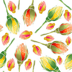 Roses on a white background. Seamless pattern.