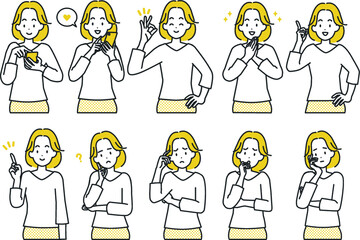 シンプルタッチ女性のセットイラスト
