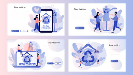 Slow fashion concept. Ethical fabric. Sustainable fashion. Eco-friendly manufacturing. Screen template for landing page, template, ui, web, mobile app, poster, banner, flyer. Vector illustration