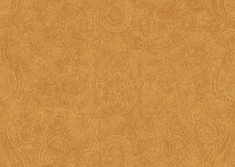 Hand-drawn unique abstract symmetrical seamless ornament light yellow on a darker yellow background, paper texture. Digital artwork, A4. (pattern: p01a)