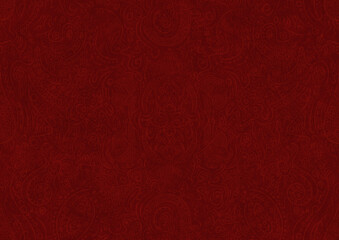 Hand-drawn unique abstract symmetrical seamless ornament. Light semi transparent red on a deep red background. Paper texture. Digital artwork, A4. (pattern: p01a)