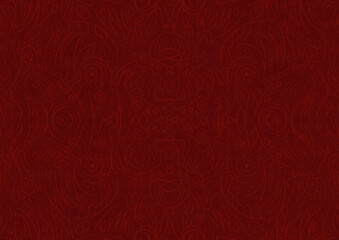 Hand-drawn unique abstract symmetrical seamless ornament. Light semi transparent red on a deep red background. Paper texture. Digital artwork, A4. (pattern: p03a)