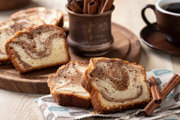 Slices of cinnamon swirl cake