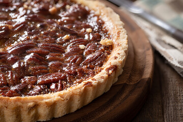 Closeup of a pecan tart