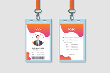 Obraz premium Vertical Double-sided ID Card Template. Orange Colors Flat Design. Vector Illustration