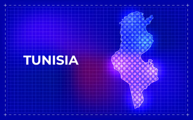 Tunisia Digital Map with glowing Dots and Technology background
