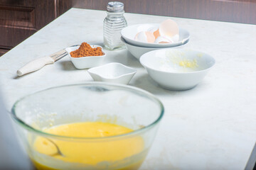 ingredients for the cake are on the table