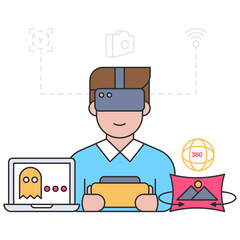 virtual Reality game illustration, editable vector