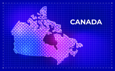 Canada Digital Map with glowing Dots and Technology background
