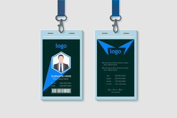 Modern Clean Vertical Double-sided Waves Style Blue Color ID Cards For Company Stuff. Flat Design Vector Illustration
