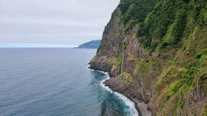 amazing waterfall in madeira, portugal