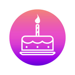 Birthday cake. Festive dessert linear icon with candles in a gradient circle. Cream cake with white outline. Vector.