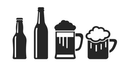 Beer cup and bottle vector icon - obrazy, fototapety, plakaty