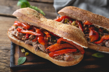Large pulled pork sandwiches with Roasted Bell Peppers