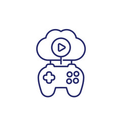 Cloud gaming line icon on white