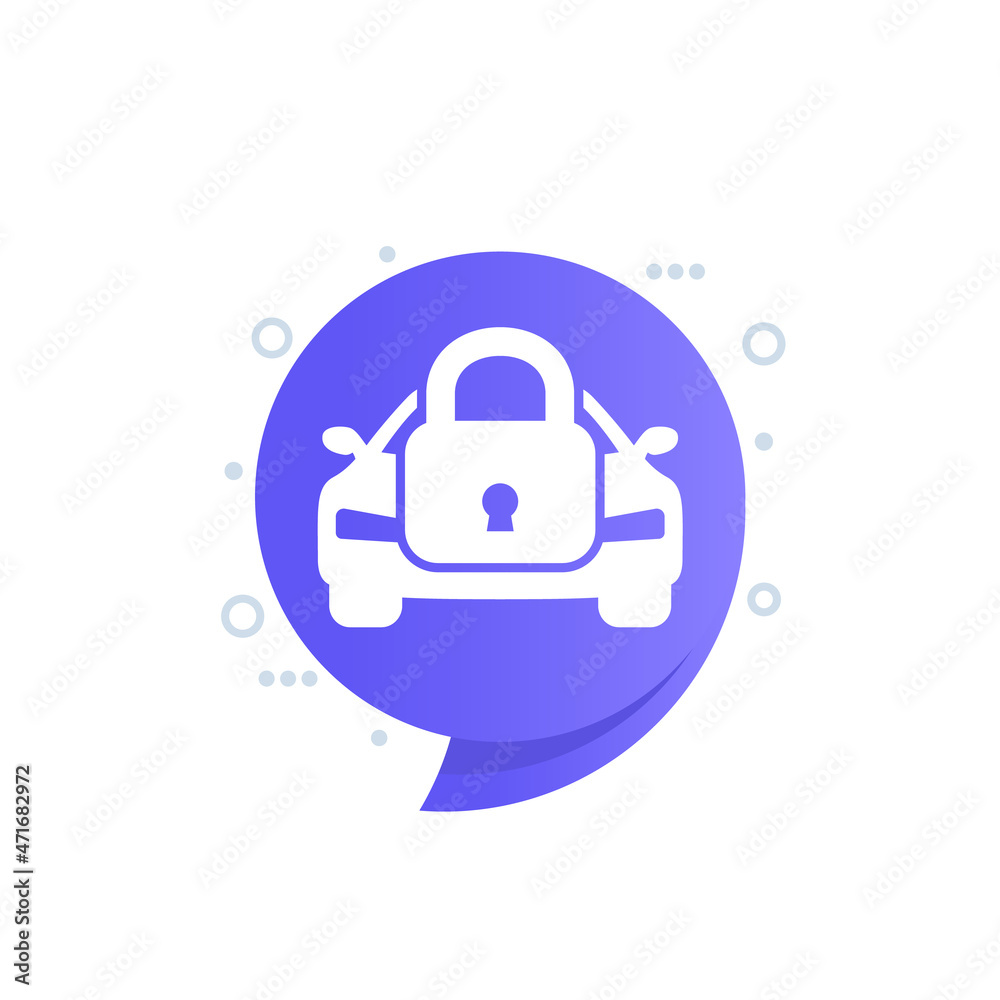 Poster car alarm, protection icon with a lock, vector