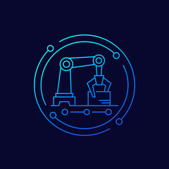 Robotic assembly line, automation vector icon