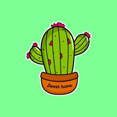 Cute vector cactus. Stickers, house plant