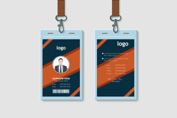 Abstract Waves  ID Card Template. Vertical Double-sided Multipurpose For Company Stuff Identity Card Design Orange and Blue Color. Vector Illustration