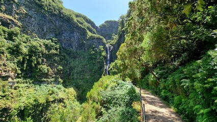 Fototapeta na wymiar amazing waterfall in madeira, portugal