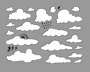 Hand drawn weather collection. Flat style vector illustration on gray background.