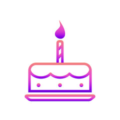 Birthday cake with candles in gradient outline isolated on white background. A cute dessert pattern in a fashion of three colors: purple, pink and coral. Vector.