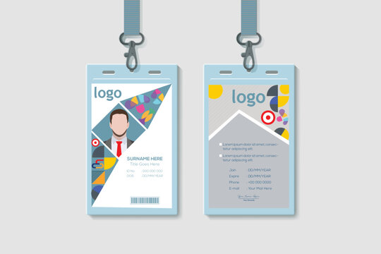 Abstract Geometric ID Card Design. Vertical Double-sided Multicolor Id Cards For Company Stuff Identity Card Design. Vector Illustration