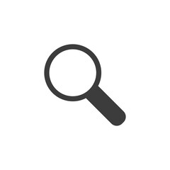 Black magnifying glass icon with white background