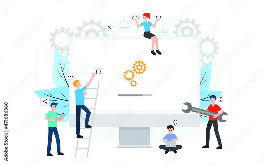 Fototapete it administrator with software upgrade process on laptop. digital system device administration, netw
