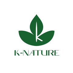 Letter k logo with leaves icon. Initial k and leaf logo. Nature organic logo for brand identity