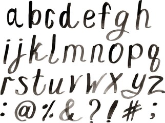 handwritten alphabet in black ink by hand, vector alphabet for design. - obrazy, fototapety, plakaty