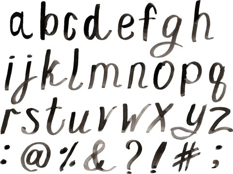 handwritten alphabet in black ink by hand, vector alphabet for design.
