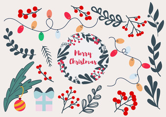 Christmas elements. Vector illustration for design, greeting cards, stickers.