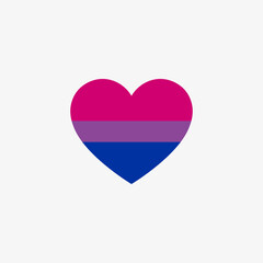 Bisexual flag with white background. Heart-shaped flag icon.