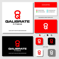 Letter Q monogram Kettlebelll logo design with business card template.