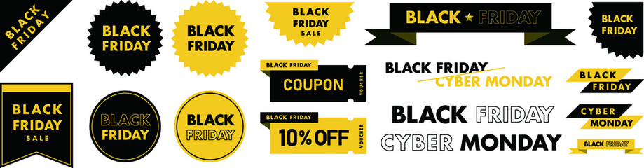 ブラックフライデー・サイバーマンデーセールのベクターグラフィックデザイン素材セット