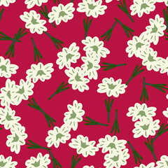 Seamless pattern with hand drawing wild flowers on pink background. Vector floral template in doodle style. Gentle summer botanical texture.