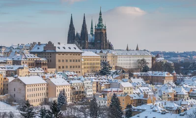 Abwaschbare Fototapete Prag Prague in winter - view of snowy Hradcany and Prague Castle