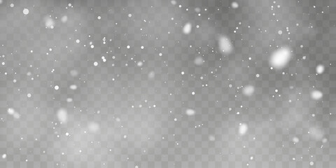 Christmas snow. Falling snowflakes on transparent background. Snowfall. Vector illustration