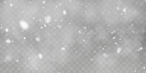 Fototapeta premium Christmas snow. Falling snowflakes on transparent background. Snowfall. Vector illustration