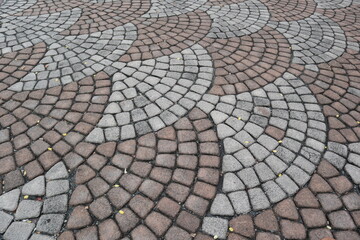 GRAY AND RED tiles of footpath design for decoration concept