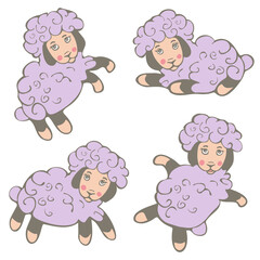 Naklejka premium Vector collection of lambs in cartoon style. Hand drawn cute sheep.