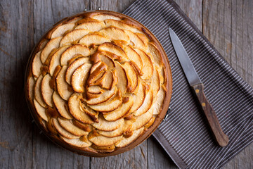 Apple pie, sweet homemade dessert with fresh apples and cinnamon