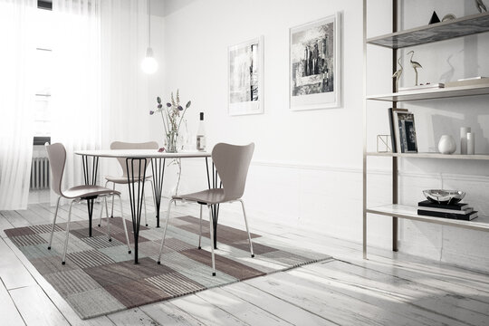Simple Dinning Room Furniture Design - black and white 3D Visualization