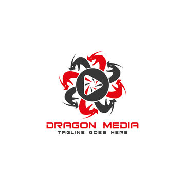 Dragon media logo template vector free stock design
