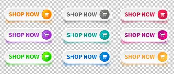 Fototapeta na wymiar Shop now. Set of button shop now or buy now. Modern collection for web site. Vector illustration.