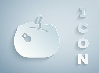 Paper cut Pumpkin icon isolated on grey background. Happy Halloween party. Paper art style. Vector